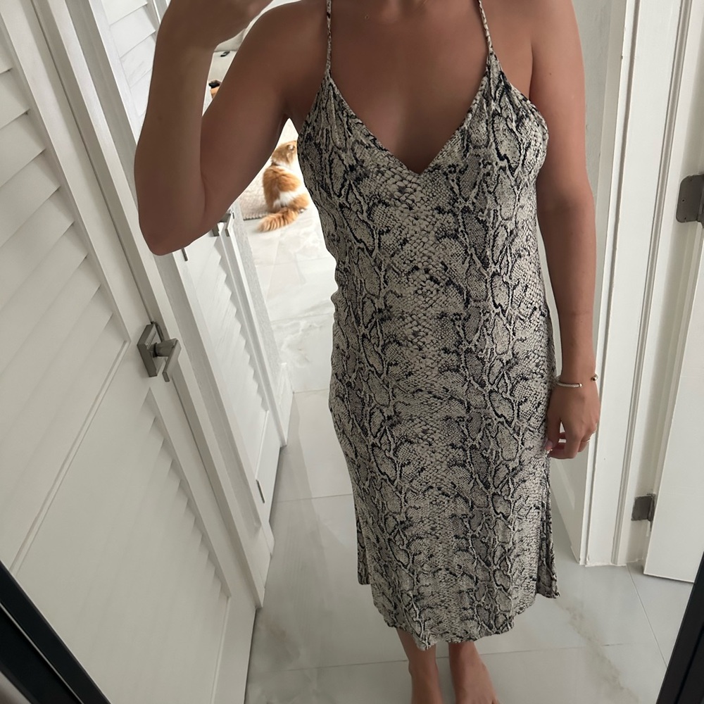 Reformation snake skin low back midi dress